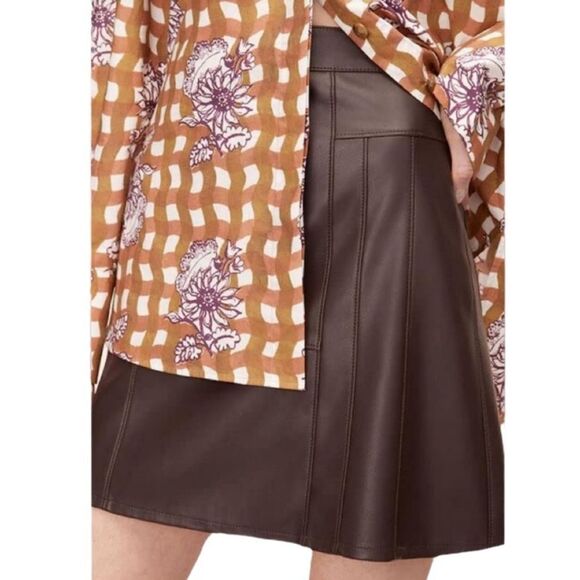 NEW Rebecca Taylor Dark Brown Soft Vegan Leather Mini Skirt Size 2